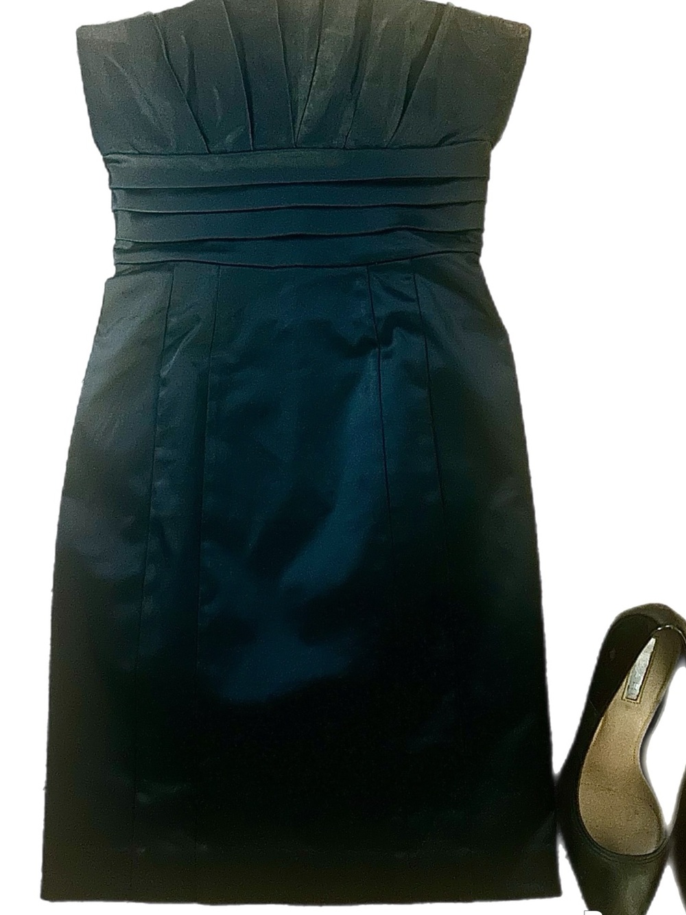 bebe Black Strapless Pleated Waist Sheath Dress